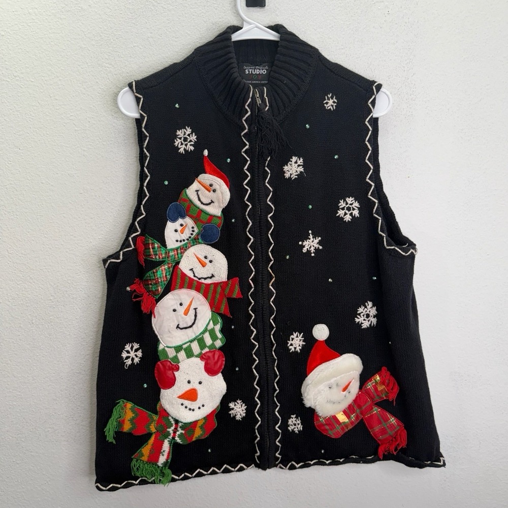 VTG Designers Originals Studio Sweater Vest Womens 1X Christmas Holiday Snowman